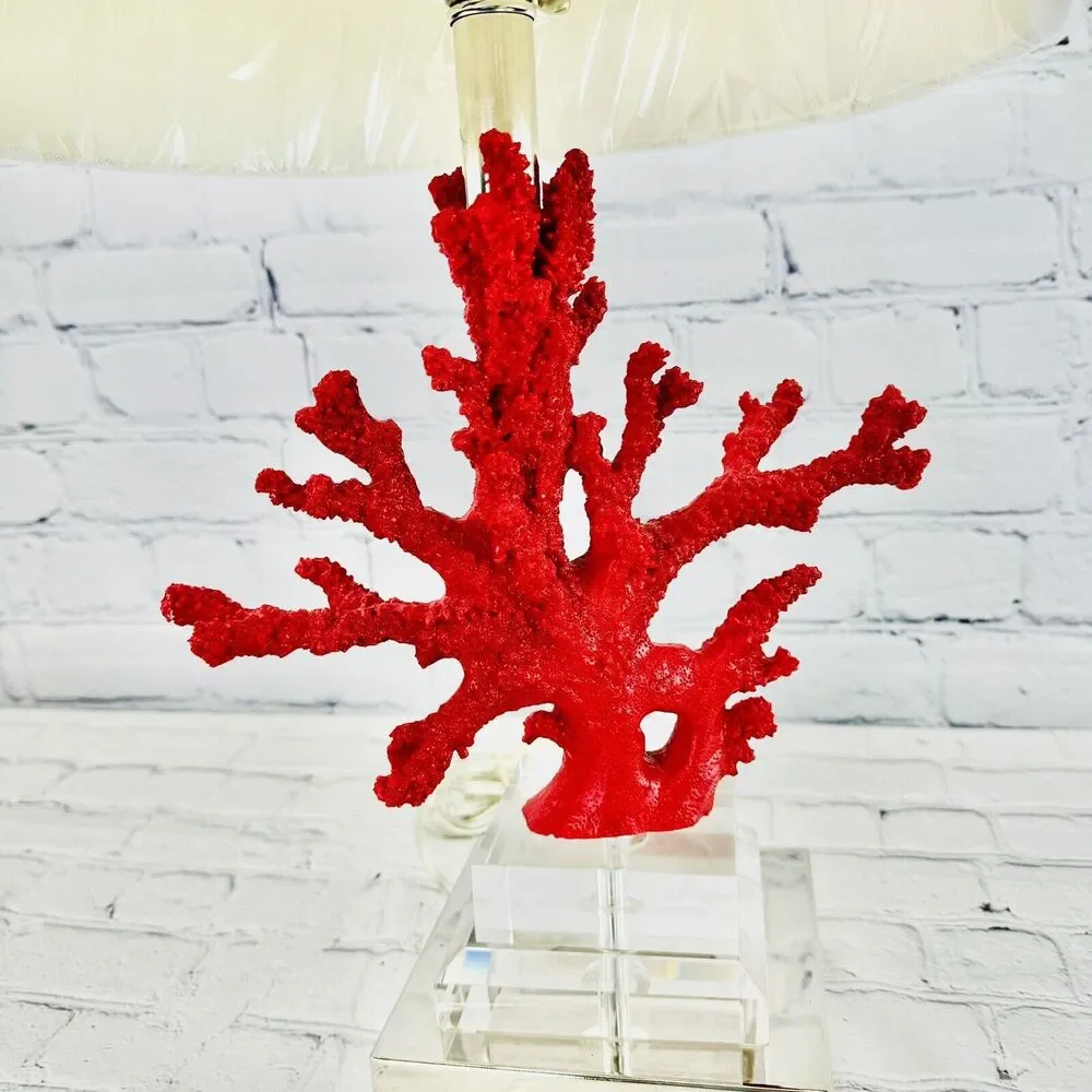 Broyhill Red Corral Lucite Reef Nautical Coastal Beach Table Lamp & Shade